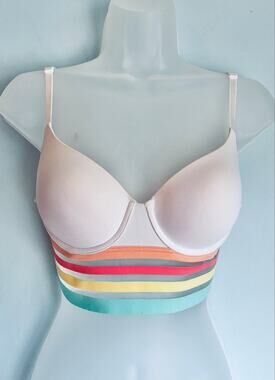 Victoria's Secret T-Shirt Lightly Lined Demi Longline Bra White Multicolor 34B